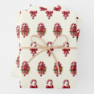 Vintage Christmas Candy Cane Design Geschenkpapier Set