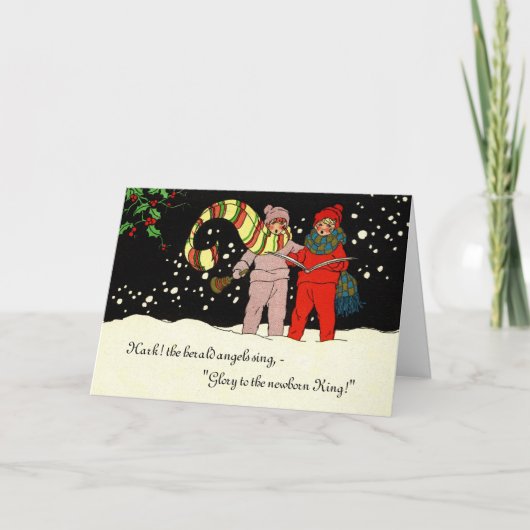 Vintage Christmas Card Carolers Feiertagskarte (Vorderseite)