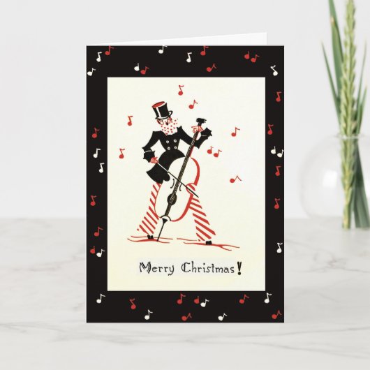 Vintage Christmas Card Cello Musician Feiertagskarte (Vorderseite)