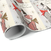 Vintage Christmas Card Dog & Cat  Red & Black  Geschenkpapier (Rolleneckpunkt)