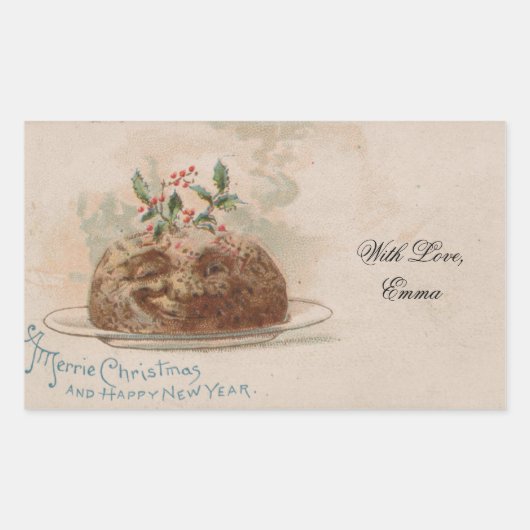 Vintage Christmas Card Funny Holly Pie Rechteckiger Aufkleber (Vorderseite)