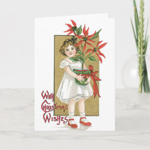 Vintage Christmas Card Poinsettias Feiertagskarte