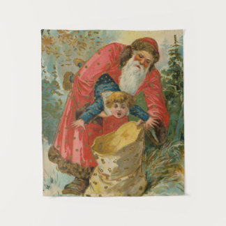Vintage Christmas Card, Santa Claus, Naughty Child Wandteppich
