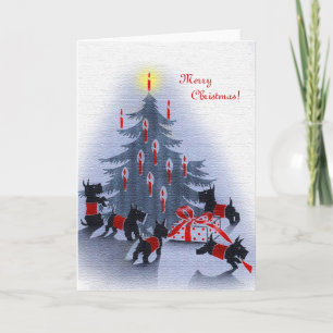 Vintage Christmas Card, Scottie Dogs Feiertagskarte