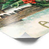 Vintage Christmas Card with Robins, Holly, Church Fotodruck (Ecke)