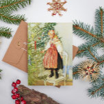 Vintage Christmas Carl Larsson Schwedisch Feiertagskarte<br><div class="desc">Eine Weihnachtszene des schwedischen Künstlers Carl Larsson (1853 - 1919). Illustration eines Mädchens in einem traditionellen schwedischen Volkskraut,  das einen Weihnachtsbaum schmückt.</div>