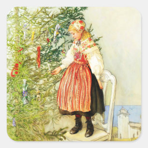 Vintage Christmas Carl Larsson Schwedisch Quadratischer Aufkleber