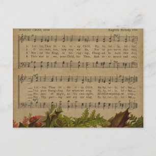 Vintage Christmas Carol Music Sheet Feiertagspostkarte