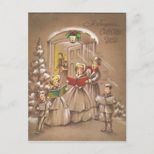 Vintage Christmas Carolers Feiertagspostkarte (Vorderseite)