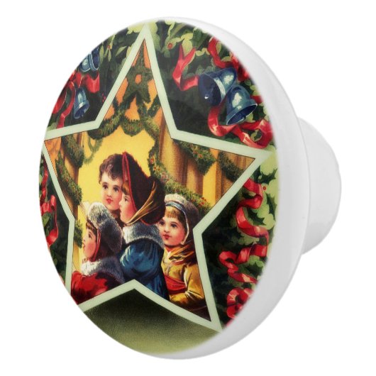 Vintage Christmas Carolers Keramik Knob Keramikknauf (Rechts)