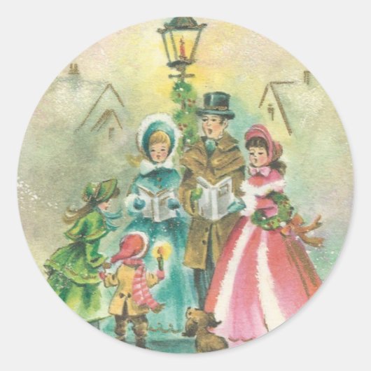 Vintage Christmas Carolers Runder Aufkleber (Vorderseite)