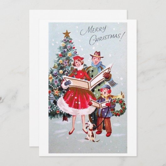 Vintage Christmas Caroling Feiertagskarte (Vorne/Hinten)
