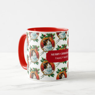 Vintage Christmas Cat Holiday Individuelle Name Tasse