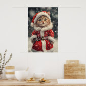 Vintage Christmas Cat Print, Retro Holiday Poster (Küche)