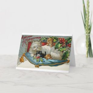 Vintage Christmas Cats Greeting Card Feiertagskarte