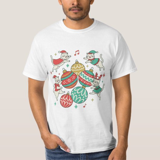 Vintage Christmas Cats T-Shirt (Vorderseite)
