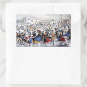 Vintage Christmas Central Park Ice Skater Rechteckiger Aufkleber (Tasche)