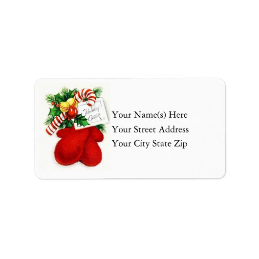 Vintage Christmas Cheer Mittens Adressetikett (Vorne)