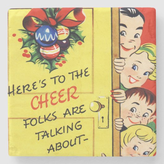 Vintage Christmas Cheer Steinuntersetzer (Vorderseite)