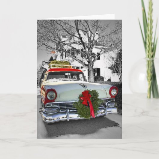 Vintage Christmas Chevy Feiertagskarte (Vorderseite)