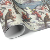 Vintage Christmas, Children Snowball Fight Geschenkpapier (Rolleneckpunkt)