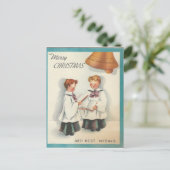 Vintage Christmas Choir Boys Feiertagspostkarte (Stehend Vorderseite)