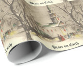 Vintage Christmas, Church in Winter Snowscape Geschenkpapier (Rolleneckpunkt)