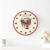 Vintage Christmas Clock - Santa Feeding Reindeer Große Wanduhr (Zuhause)