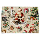 Vintage Christmas Collage Decoupage Große Geschenktüte (Vorderseite)