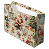 Vintage Christmas Collage Decoupage Große Geschenktüte (Vorderseite Schrägansicht)
