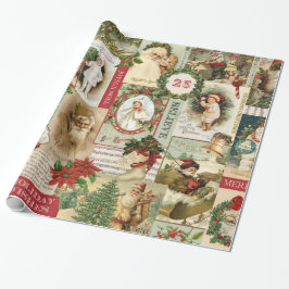 VINTAGE CHRISTMAS COLLAGE GESCHENKPAPIER
