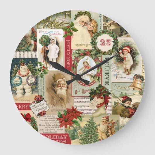 VINTAGE CHRISTMAS COLLAGE GROßE WANDUHR (Vorderseite)