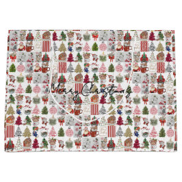Vintage Christmas Collage Paper | Retro Holiday Große Geschenktüte