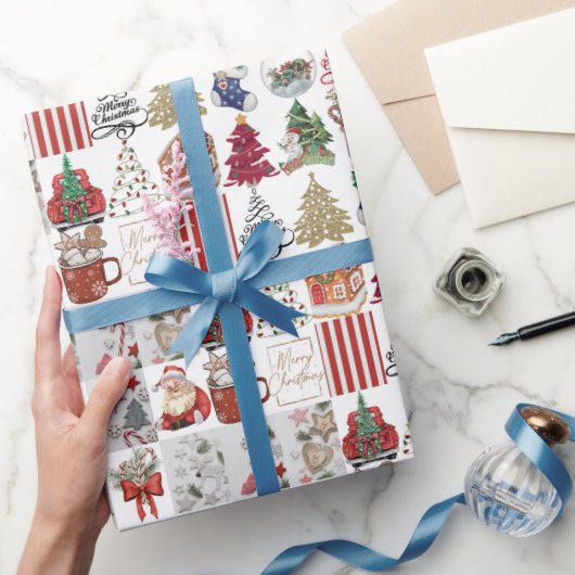 Vintage Christmas Collage | Retro Holiday Geschenk Geschenkpapier (Schenken)