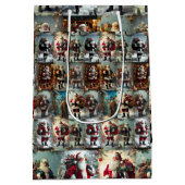 Vintage Christmas Collage | Retro Santa Holiday Mittlere Geschenktüte (Rückseite)
