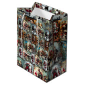 Vintage Christmas Collage | Retro Santa Holiday Mittlere Geschenktüte (Rückseite Schrägansicht)