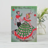 Vintage Christmas Couples Dance Feiertagskarte (Stehend Vorderseite)