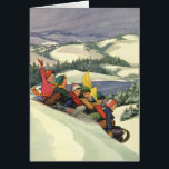 Vintage Christmas Danke<br><div class="desc">Vintage Abbildung Weihnachtsbild mit Kindern,  die am Weihnachtsfeiertag einen schneebedeckten Hügel hinunter schweben.</div>