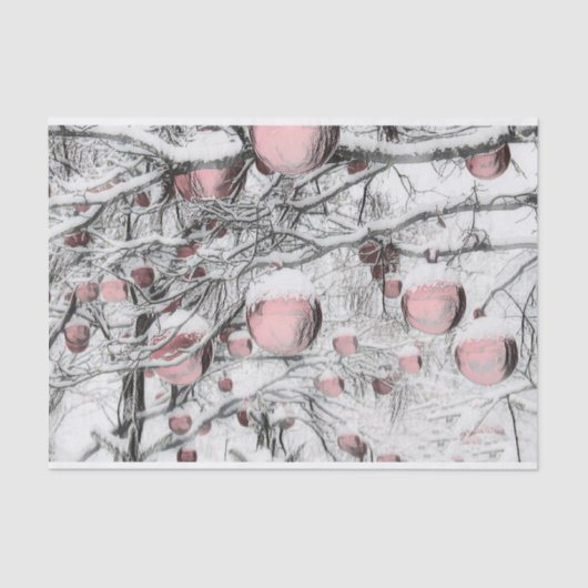 Vintage Christmas Decorations in Snowed Trees  Seidenpapier (Vorderseite)