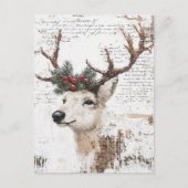 Vintage Christmas Deer Collage Feiertagspostkarte (Vorderseite)
