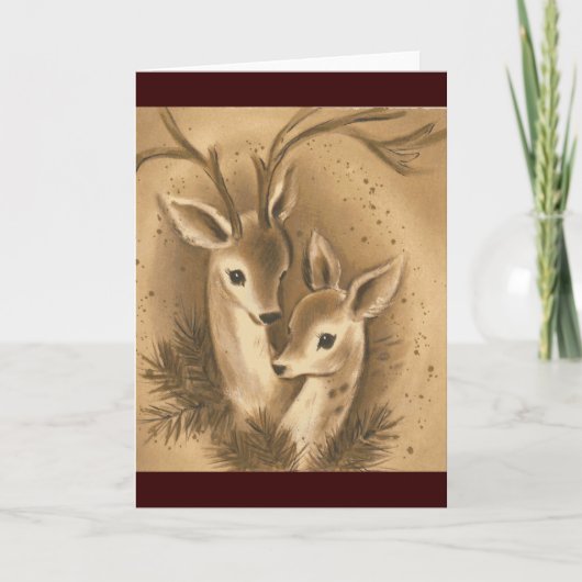 Vintage Christmas Deer Feiertagskarte (Vorderseite)