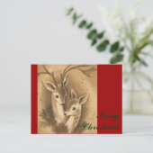 Vintage Christmas Deer Feiertagspostkarte (Stehend Vorderseite)