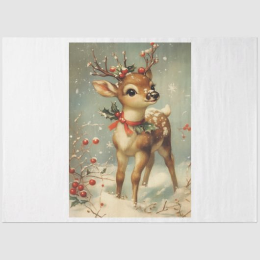 Vintage Christmas Deer Seidenpapier (Vorderseite)