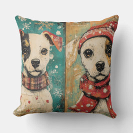 Vintage Christmas Dog Pillow - Rustic Holiday Kissen