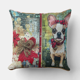 Vintage Christmas Dog Pillow - Rustic Holiday Kissen
