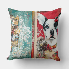 Vintage Christmas Dog Pillow - Rustic Holiday Kissen