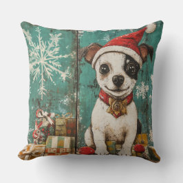 Vintage Christmas Dog Pillow - Rustic Holiday Kissen