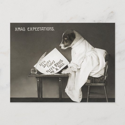 Vintage Christmas Dog Welpe Spaß Postkarte (Vorderseite)