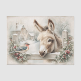 Vintage Christmas Donkey and Robin Decoupage Seidenpapier