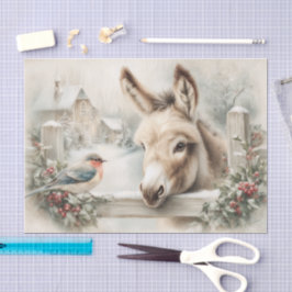 Vintage Christmas Donkey And Robin Decoupage Seidenpapier